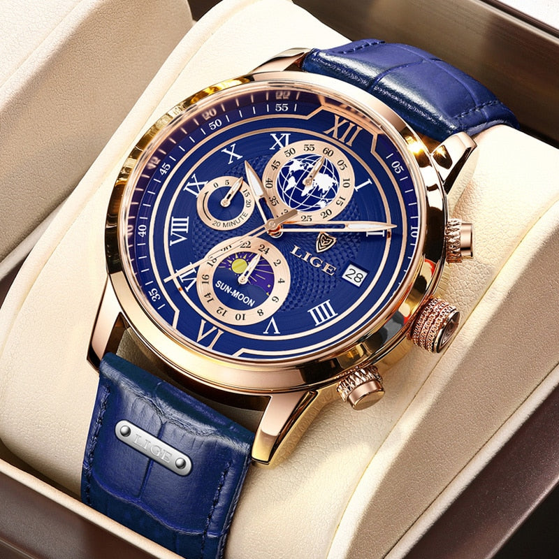 premium leather chronograph watch