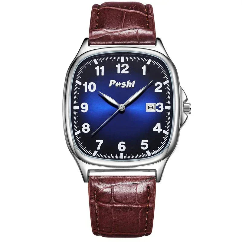 Fashionable quartz watch with leather strap