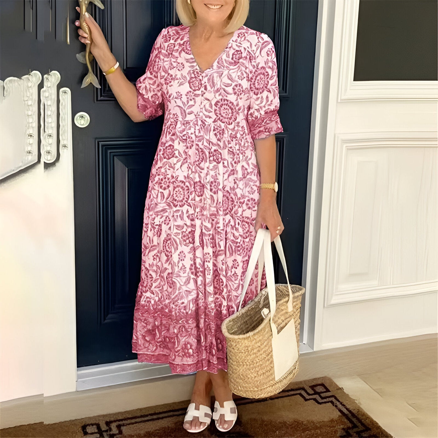 ALEXIS - Elegant Floral Dress with V-Neck