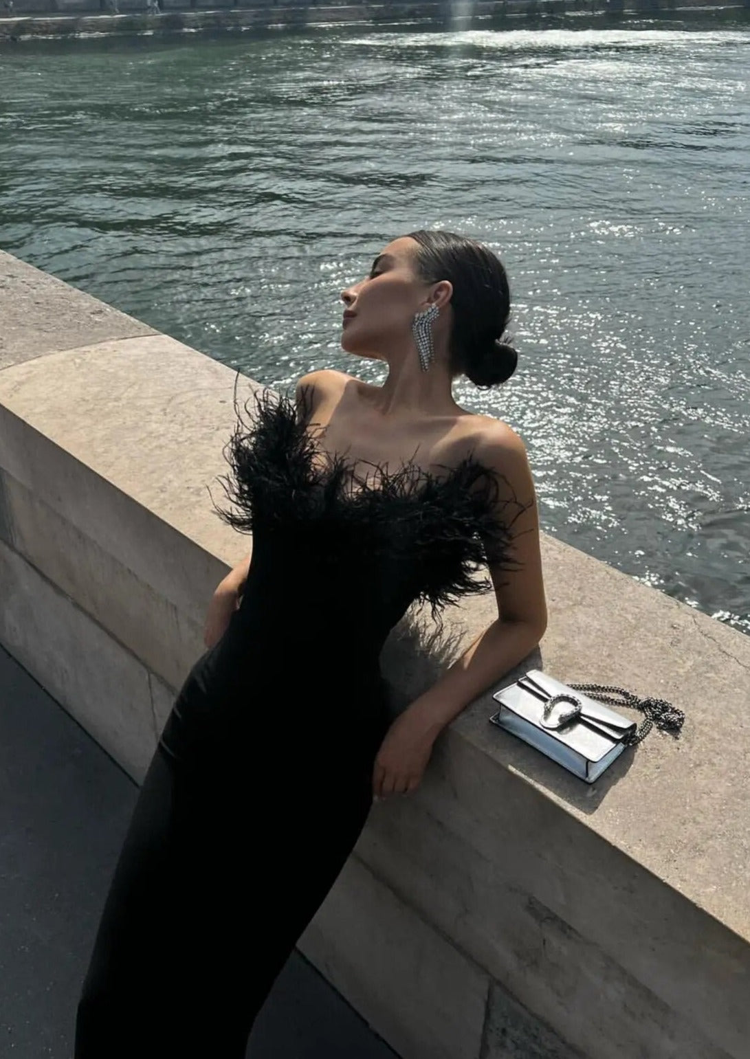 Joanna – Feather-Elegant Maxi Dress