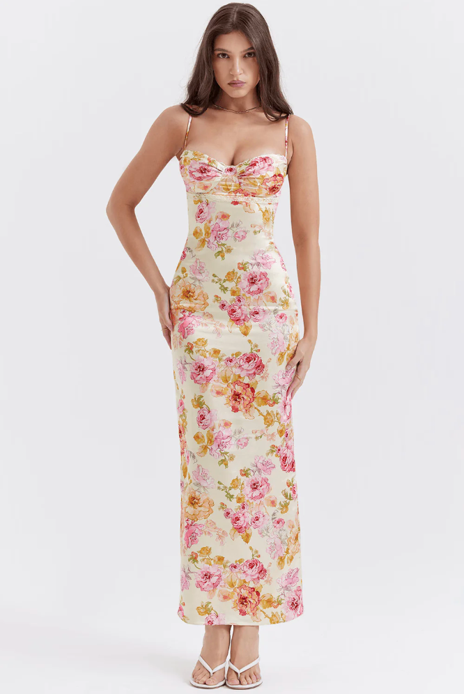 Isla – Floral High-Waisted Midi Dress