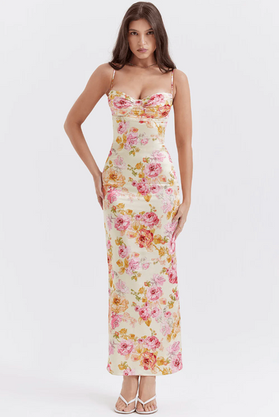 Isla – Floral High-Waisted Midi Dress