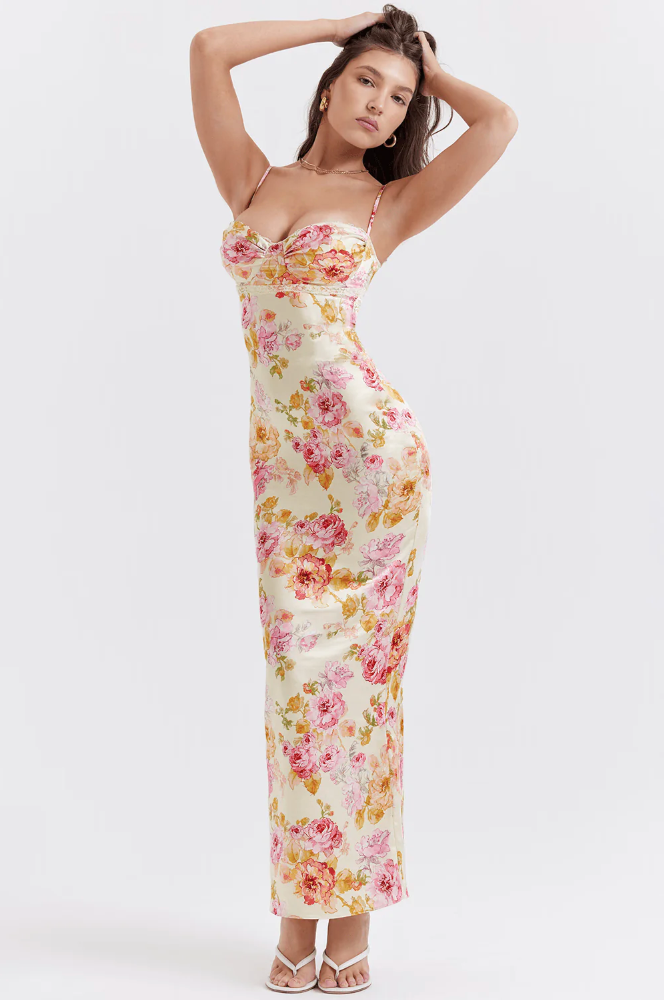 Isla – Floral High-Waisted Midi Dress