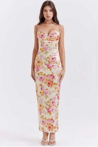 Isla – Floral High-Waisted Midi Dress