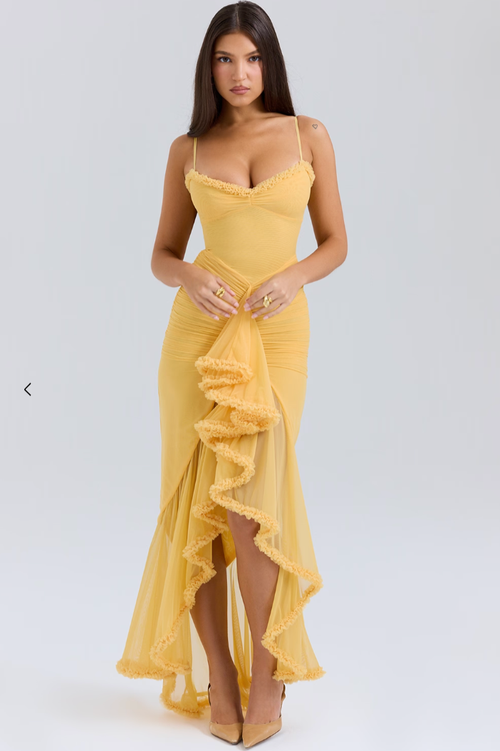 Evelyn - Glamorous Ruffled Midi Dress Drama and Elegance in Every Detail