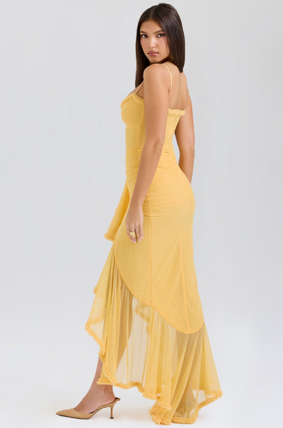 Evelyn - Glamorous Ruffled Midi Dress Drama and Elegance in Every Detail