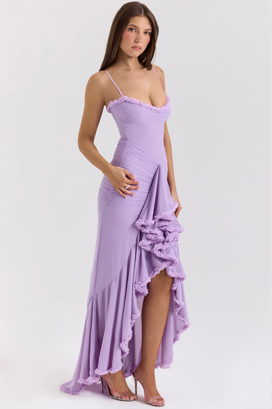 Evelyn - Glamorous Ruffled Midi Dress Drama and Elegance in Every Detail