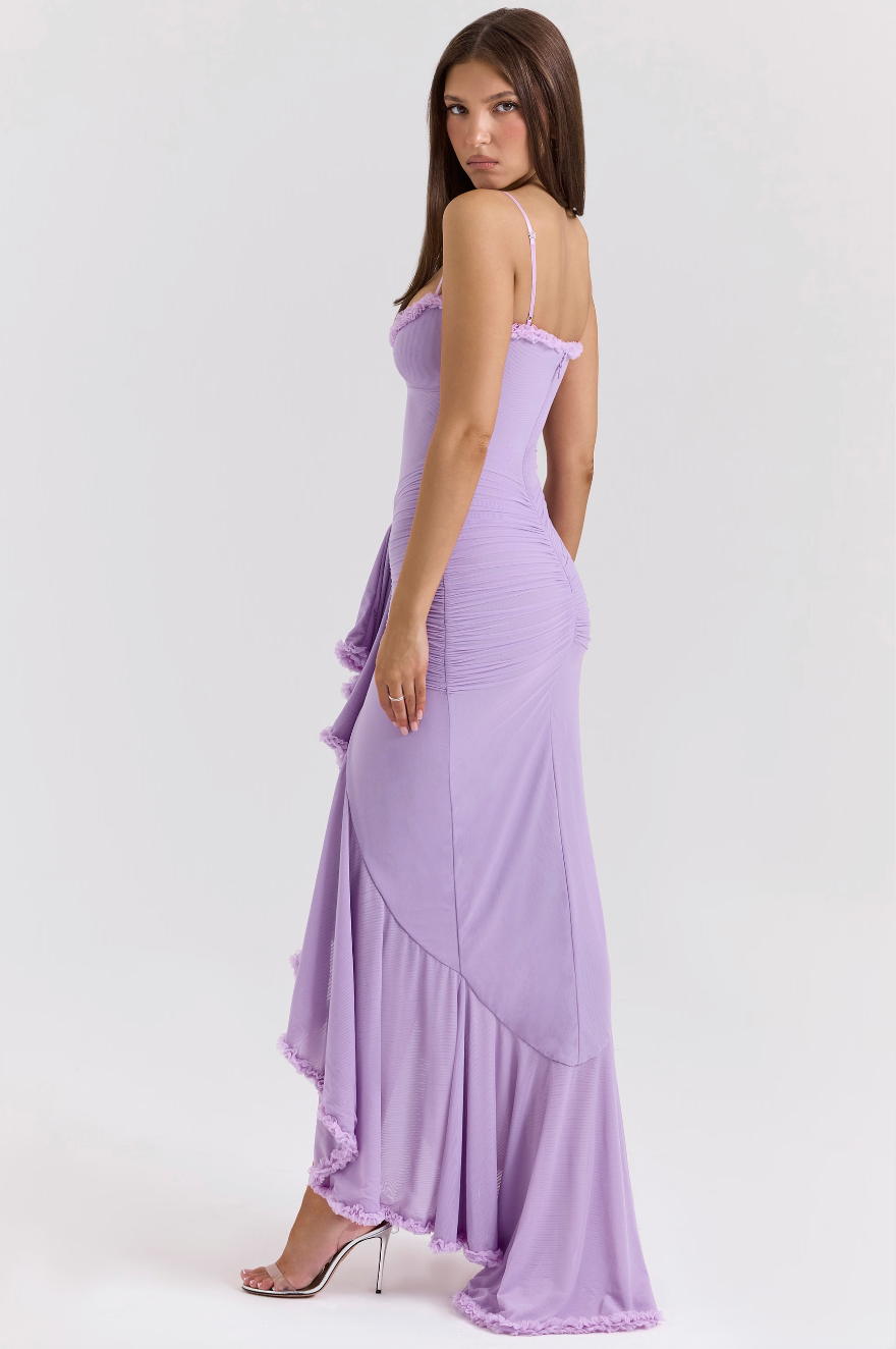 Evelyn - Glamorous Ruffled Midi Dress Drama and Elegance in Every Detail