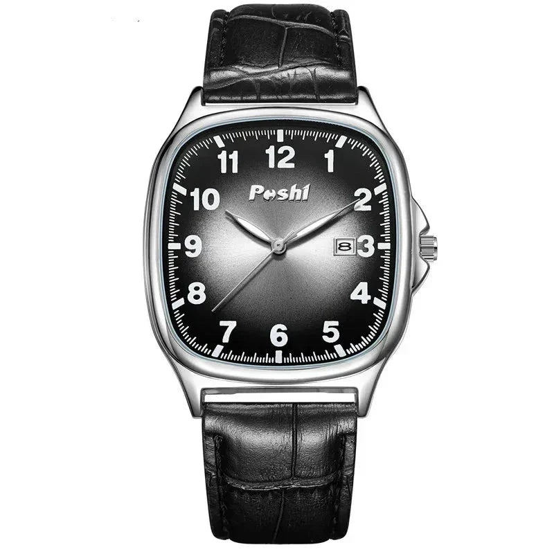 Fashionable quartz watch with leather strap