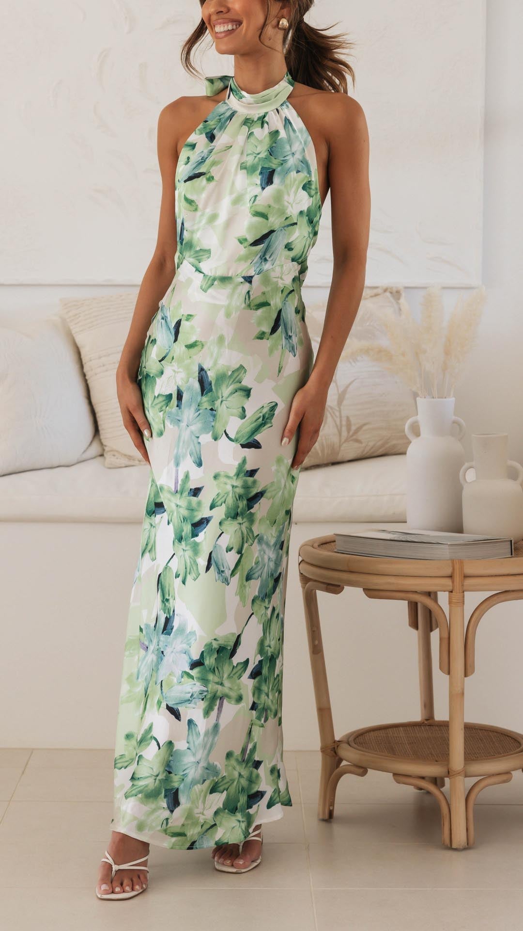 Shane – Whimsical Floral Halter Maxi Dress