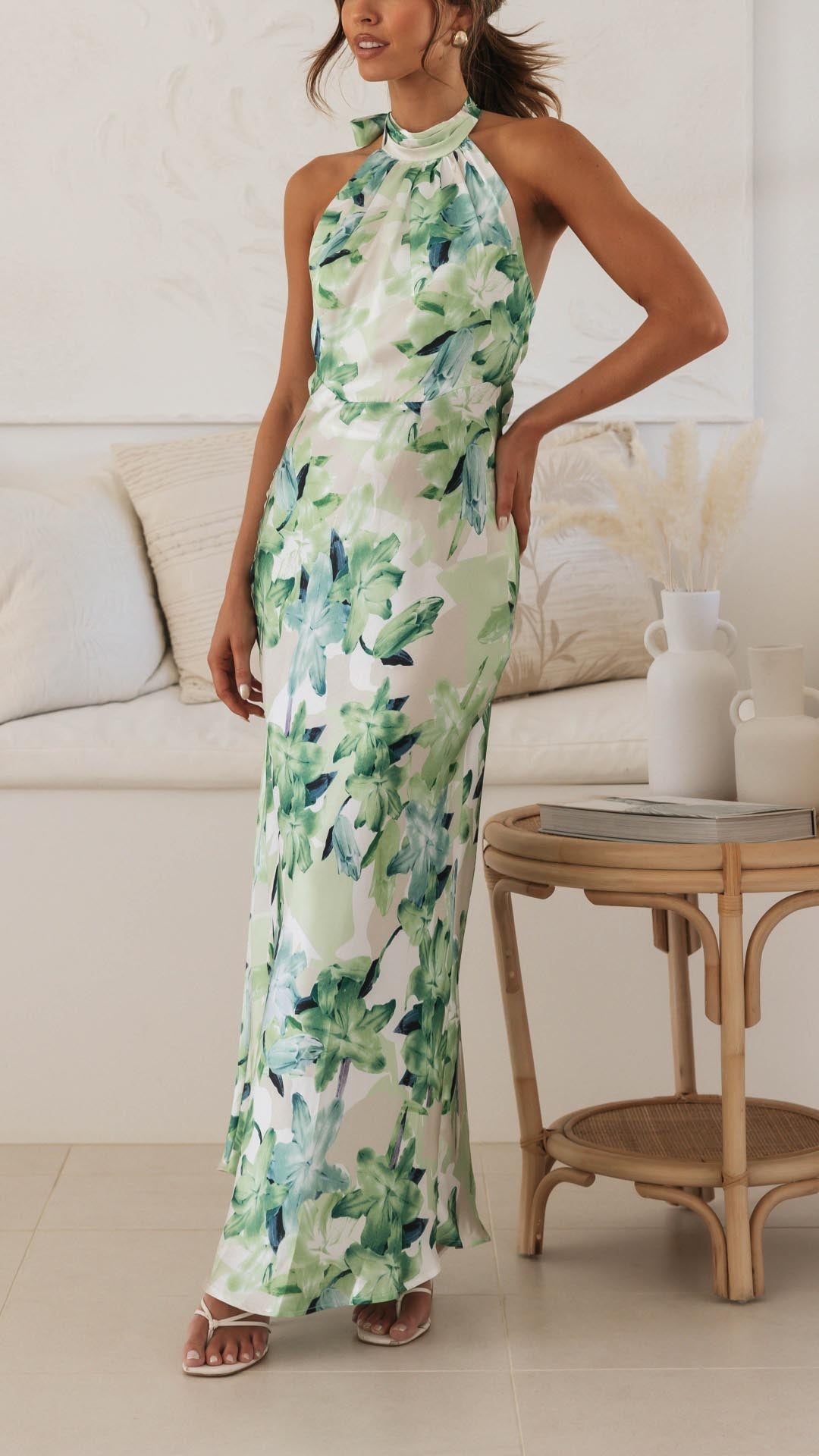 Shane – Whimsical Floral Halter Maxi Dress