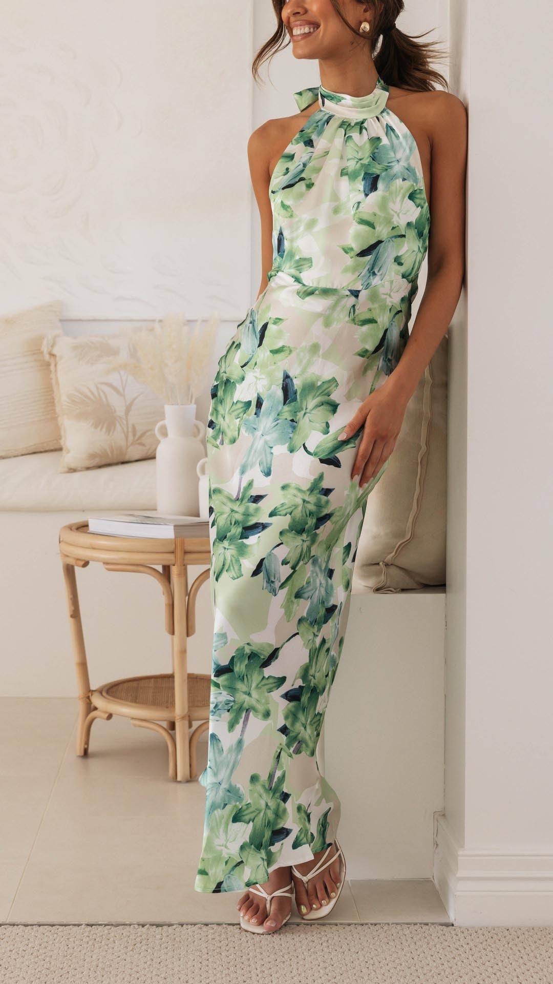 Shane – Whimsical Floral Halter Maxi Dress