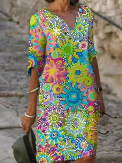 Daisy Floral Dress in Vibrant Colors
