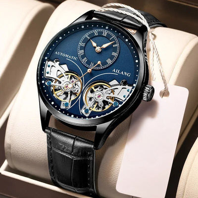 Mechanical watch with double tourbillon and luminous display