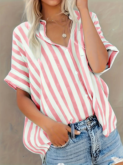 Sienna™  | Elegant Striped Button-Front Blouse