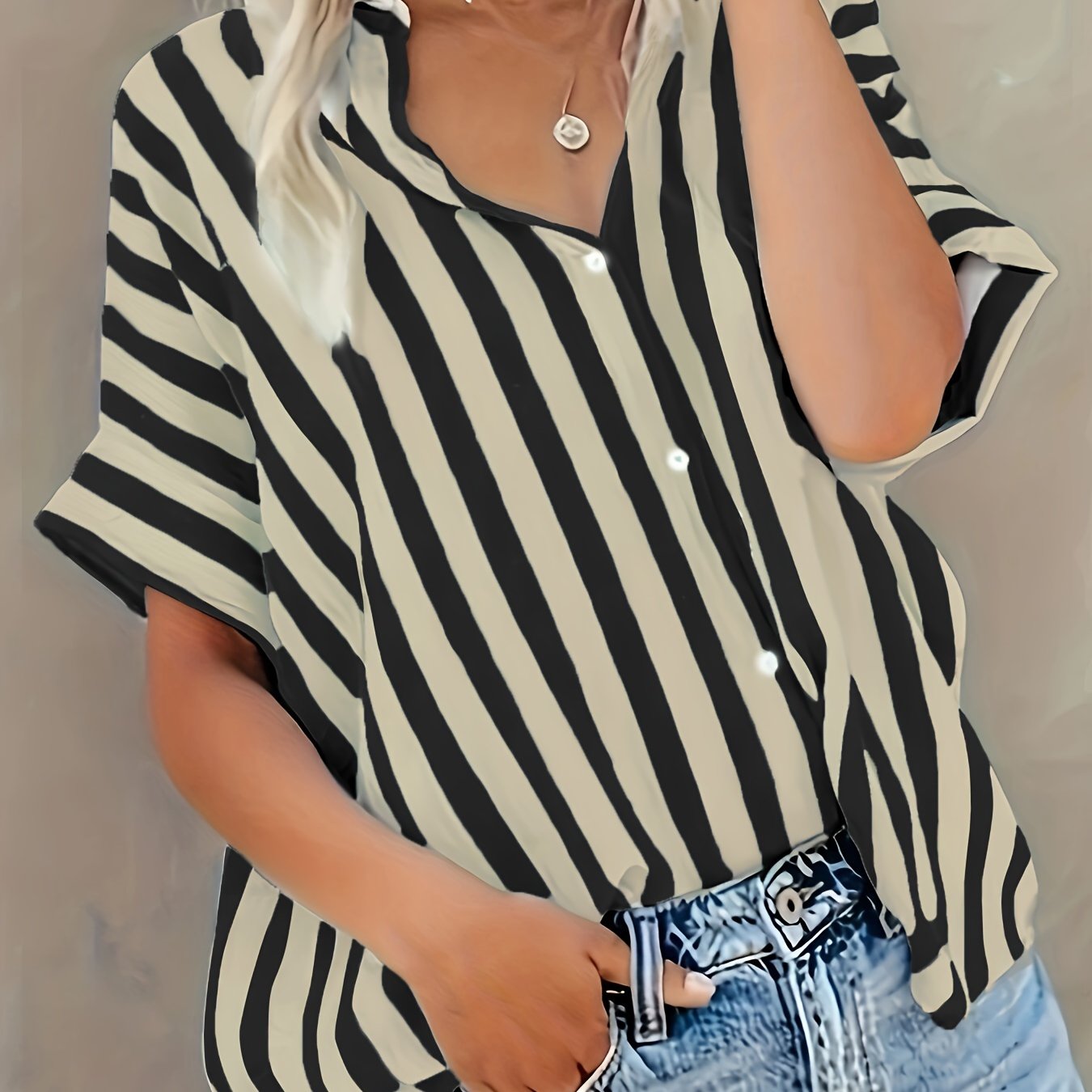Sienna™  | Elegant Striped Button-Front Blouse