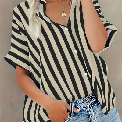 Sienna™  | Elegant Striped Button-Front Blouse