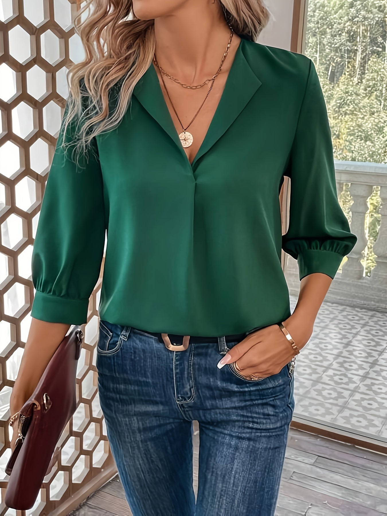 Clara™ - Minimalist V-Neck Lapel Blouse