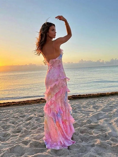 Lucy - Cascading Ruffle Maxi Dress Flowing Elegance with Playful Movement