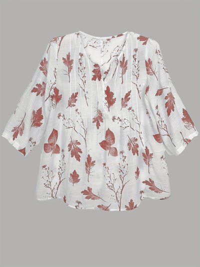 Elena™ - Floral Pleated V-Neck Blouse