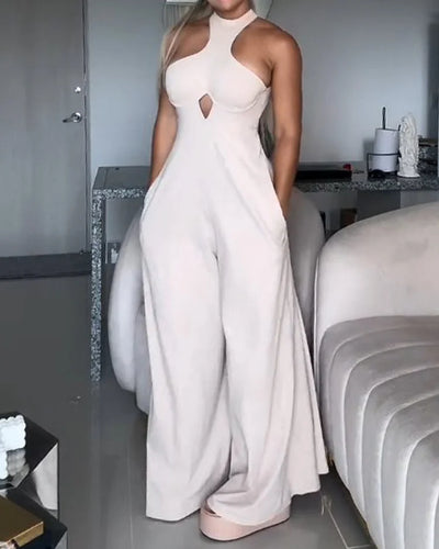 Sleeveless solid color loose jumpsuit