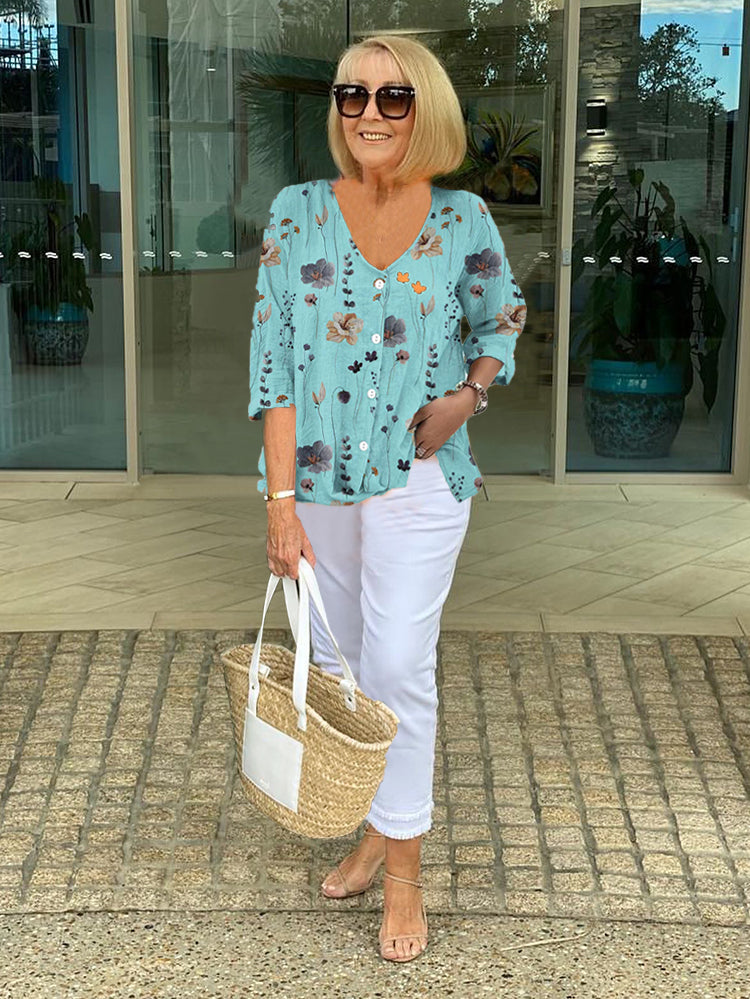 TINA™ | Cotton and Linen Floral Top