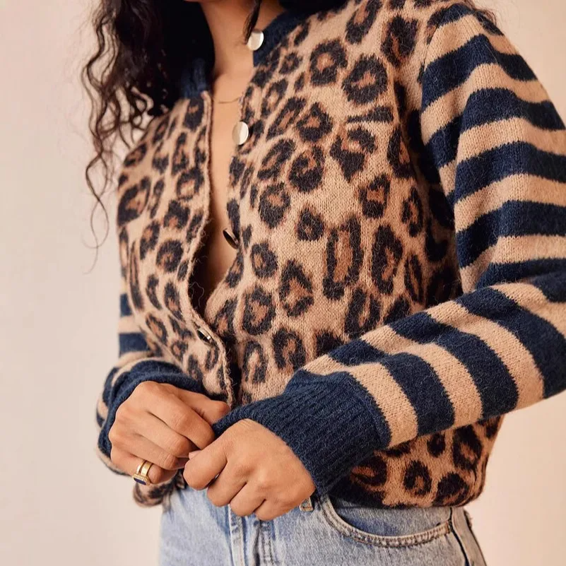 Lina LEOPARD KNIT CARDIGAN