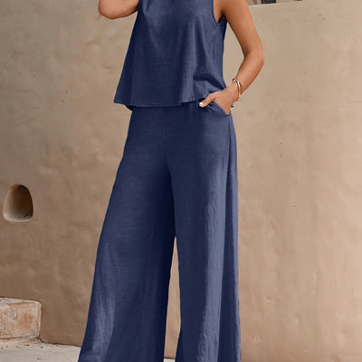 Elena™ - Chic Sleeveless Set with Wide-Leg Trousers