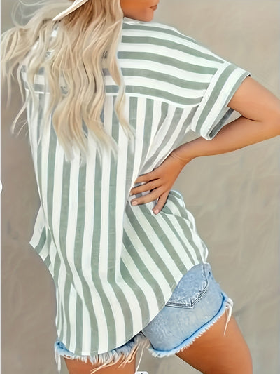 Sienna™  | Elegant Striped Button-Front Blouse