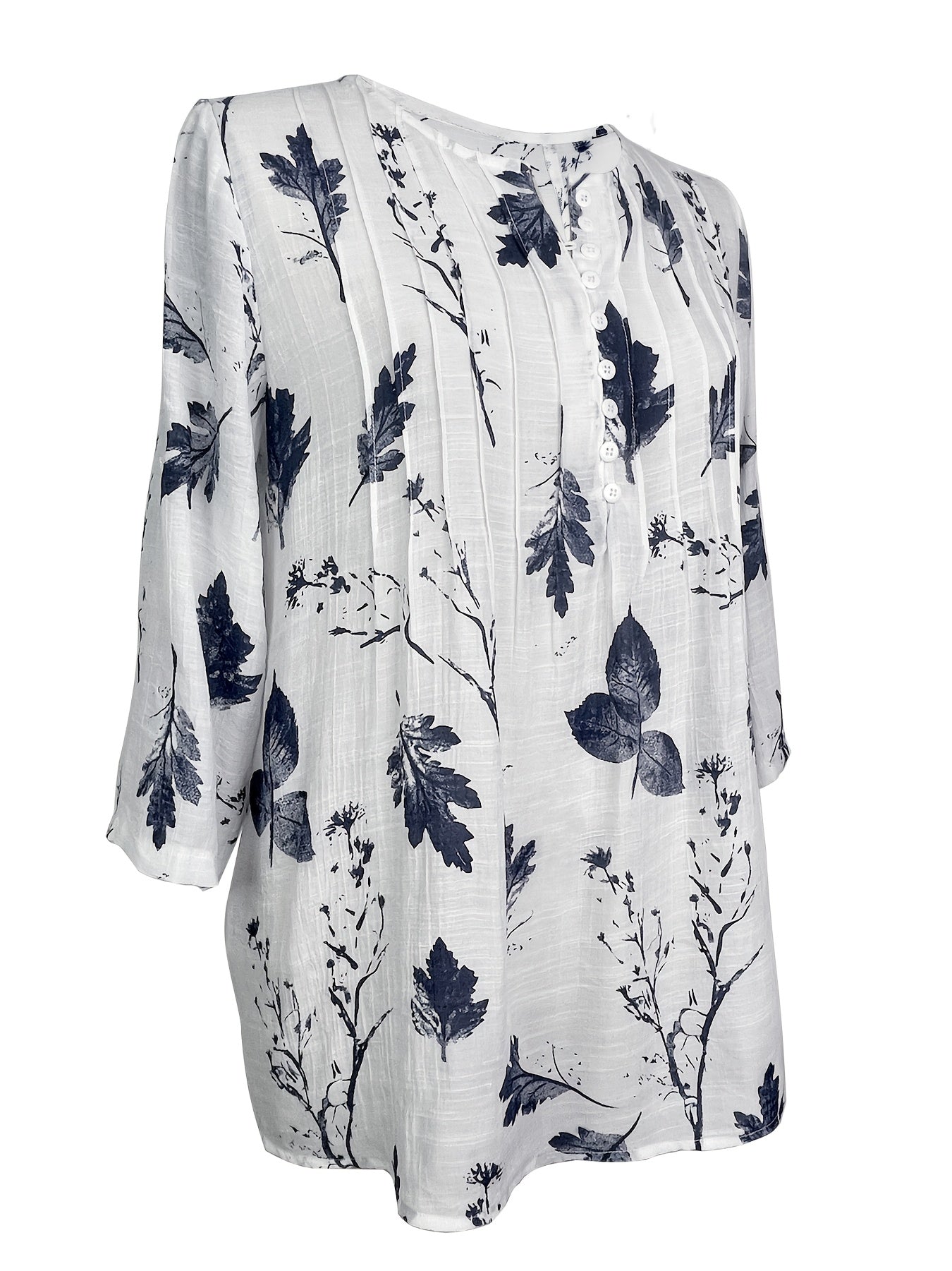 Elena™ - Floral Pleated V-Neck Blouse