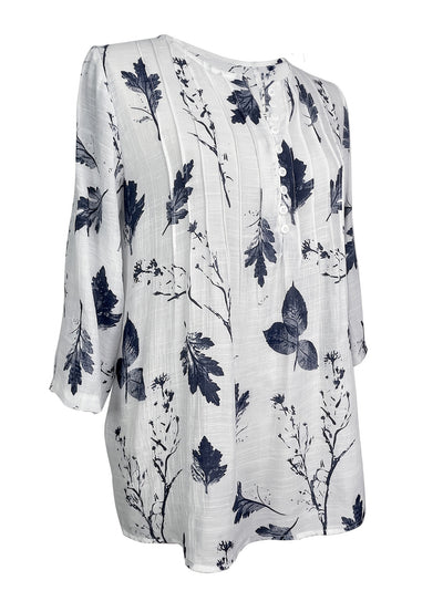 Elena™ - Floral Pleated V-Neck Blouse