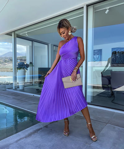 Julie- Elegant One Shoulder Midi Dress