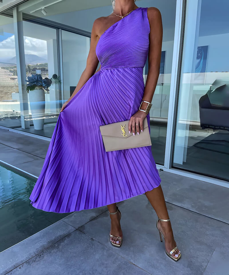 Julie- Elegant One Shoulder Midi Dress