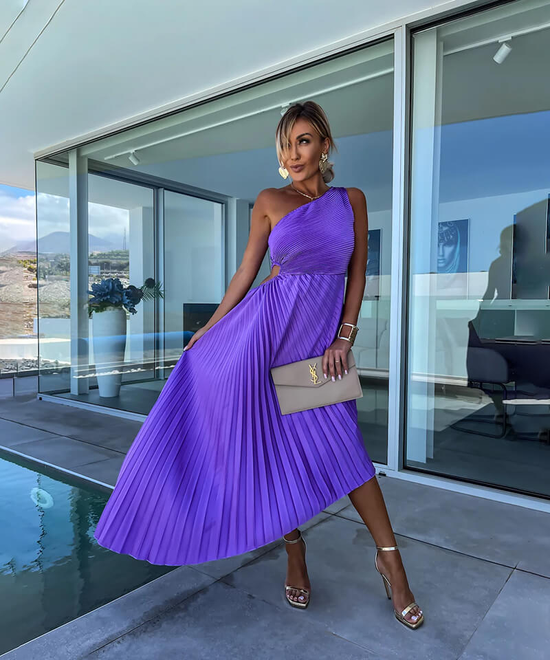 Julie- Elegant One Shoulder Midi Dress