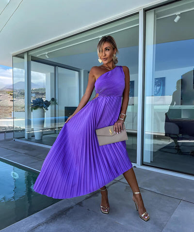 Julie- Elegant One Shoulder Midi Dress