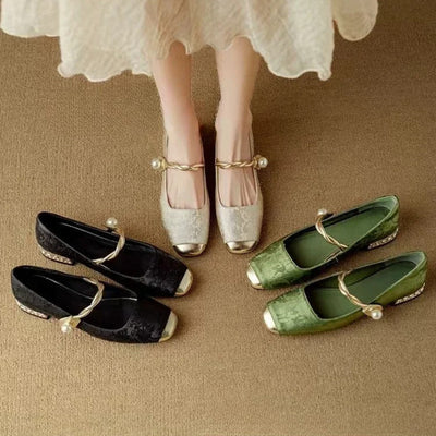 Naila |  Pearl Strap Silky Vintage Pumps