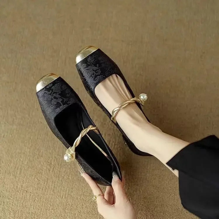 Naila |  Pearl Strap Silky Vintage Pumps