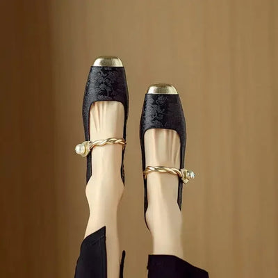 Naila |  Pearl Strap Silky Vintage Pumps