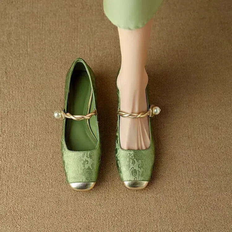 Naila |  Pearl Strap Silky Vintage Pumps
