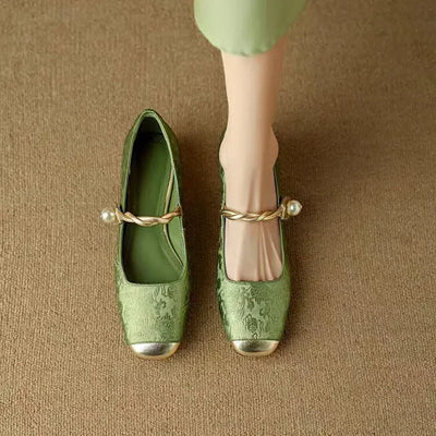 Naila |  Pearl Strap Silky Vintage Pumps