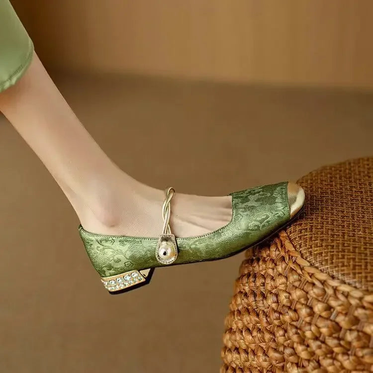 Naila |  Pearl Strap Silky Vintage Pumps