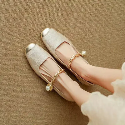 Naila |  Pearl Strap Silky Vintage Pumps