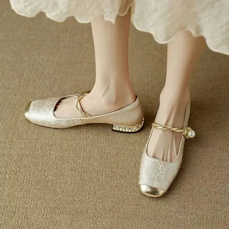 Naila |  Pearl Strap Silky Vintage Pumps