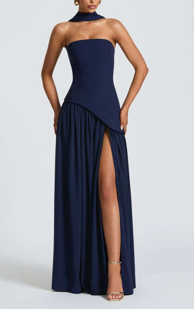Ella/Strapless Slit Ribbon Maxi Dress