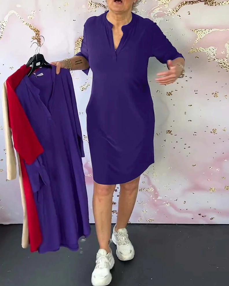 Honey™ - Plain dress with V-neck