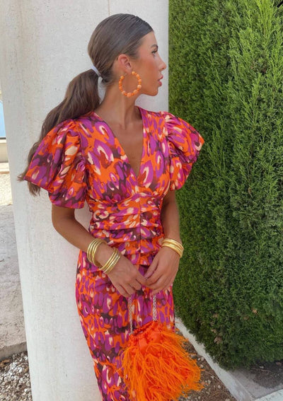 Aurora – Bold Puff-sleeve Midi Dress