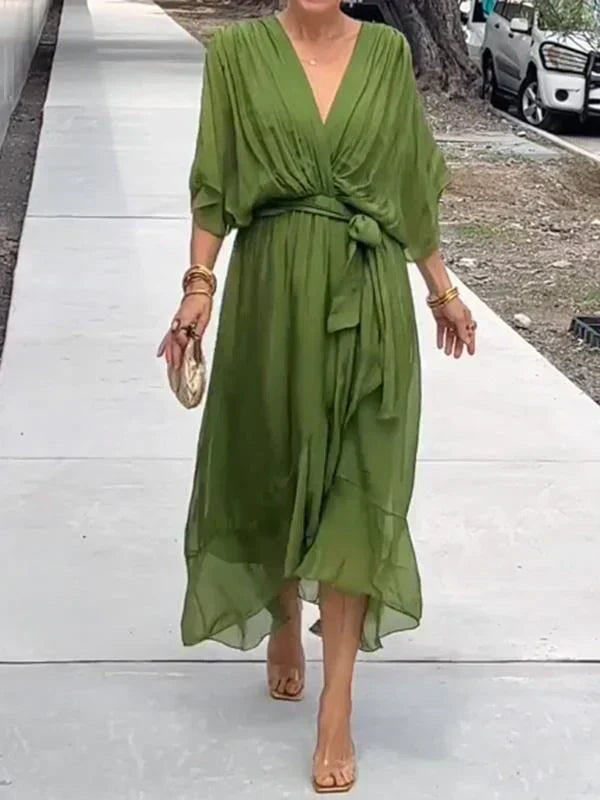 Emily| Whisper-Soft V-Neck Silk Dress