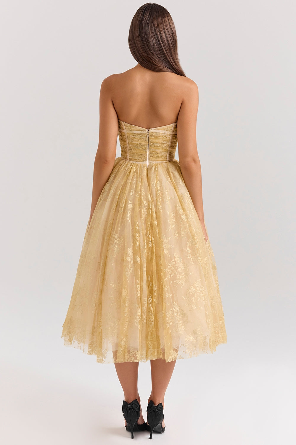 Carina - Luxe Golden Corset Midi Dress