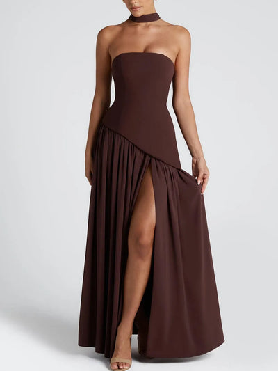 Ella/Strapless Slit Ribbon Maxi Dress