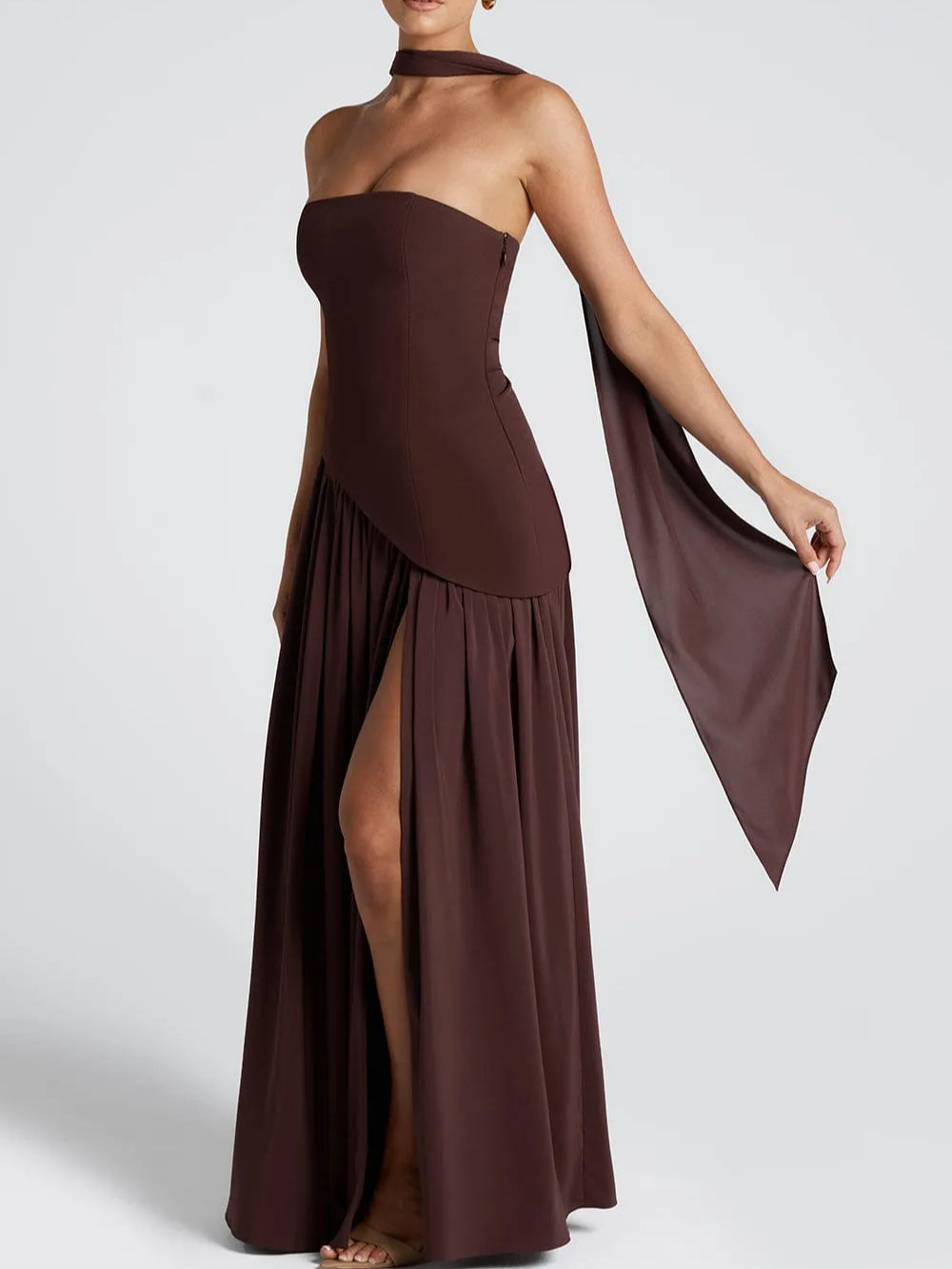 Ella/Strapless Slit Ribbon Maxi Dress